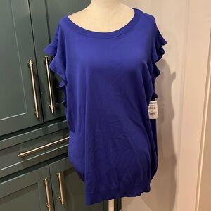 NWOT Halogen Women's Ruffle Cap Sleeve Sweater in Blue Clematis Size 3X